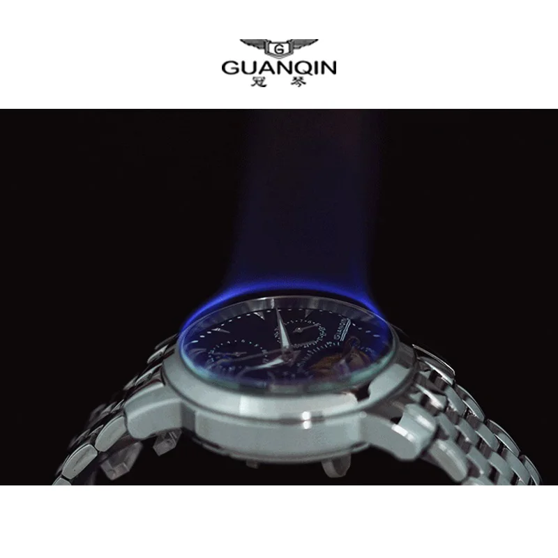 GUANQIN, высококачественные часы с турбийоном, роскошные мужские механические часы GUANQIN, сапфир, автоматические Водонепроницаемые 100 м, мужские часы A