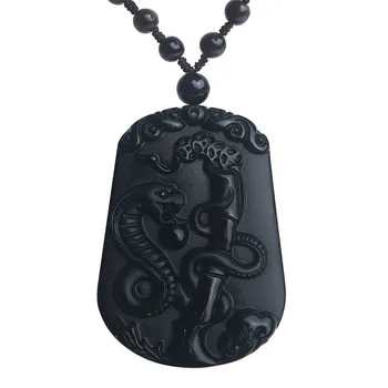 

Wholesale 100% Genuine Natural Obsidian Pendant Carved Snake Black Obsidian Necklaces Pendants AAAAA 49*33*10mm Drop Shipping