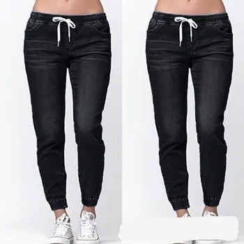 

2019 Denim trousers with jeans women's S-6XL plus size Women Mid Waist Casual Denim Jeans 2019 Slim Fit Pants Femme