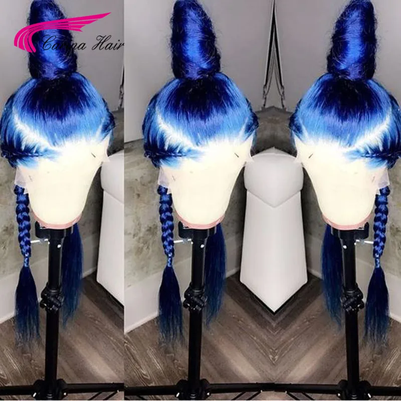 Carina Preplucked Colored Full Lace Wig Glueless Malaysian Straight Remy Dark Blue Lace Front Human Hair Wigs With Baby Hair
