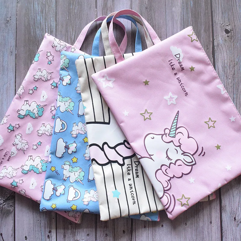 

1PC Cute Unicorn Document Bags Kawaii Canvas File Holder High Capacity Filing Product For Kids Girls Gift School Office Supplies