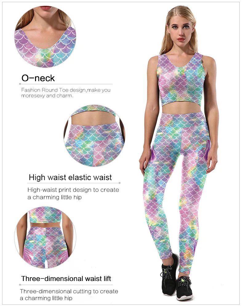 Mermaid Women yoga top Glitter Colorfull Fish Scale Simulation yoga