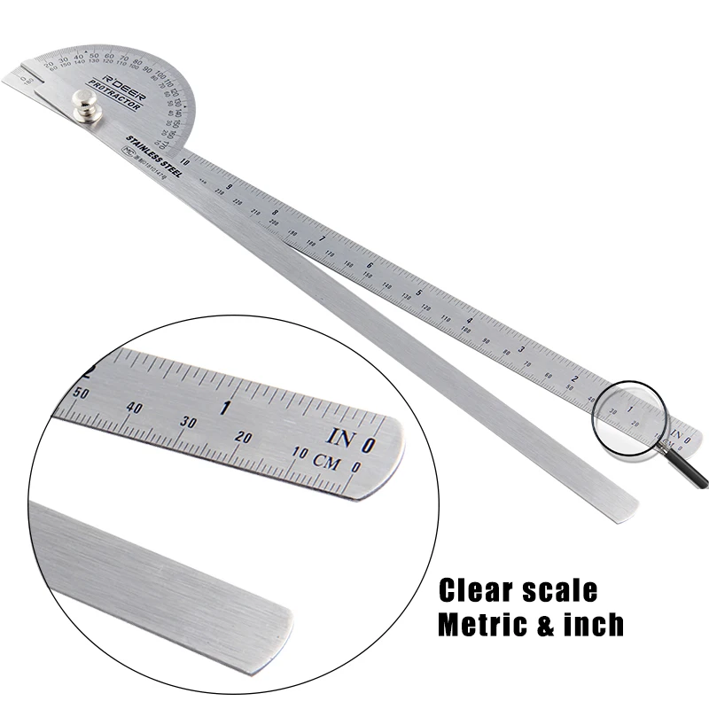 RDEER 250 мм регулируемый транспортир 180 градусов, нержавеющая сталь угловая линейка круглая головка адаптер угловой искатель измерительные инструменты