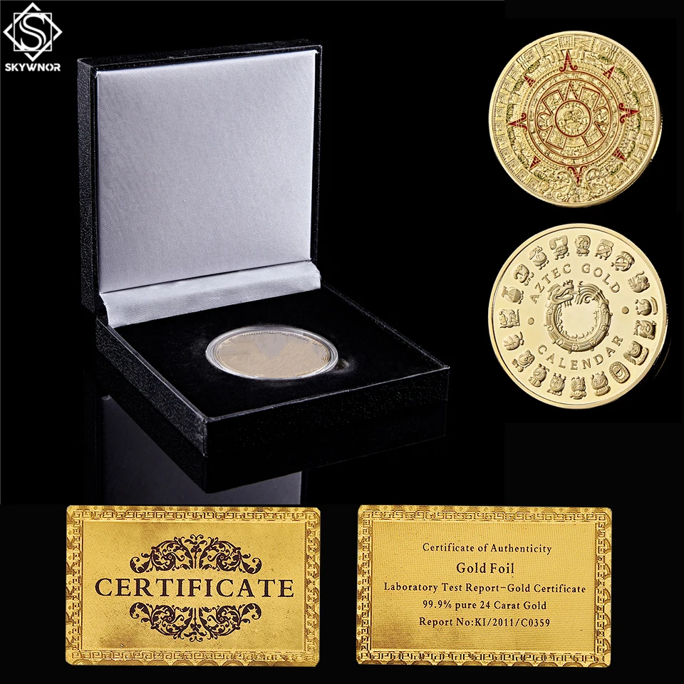 

Mexico Mayan Aztec Calendar Art Prophecy Culture Gold Commemorative Coin W/ Decor Box Protection