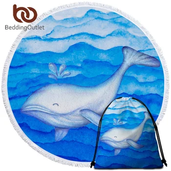 

BeddingOutlet Whale Round Beach Towel Watercolor Animal Tapestry Microfiber Toalla Sea Bath Towel 150cm Moon Kids Picnic Mat