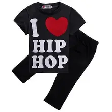 Love Baby Kids Boys Fashion Clothes Print T-shirt and Pants Children Outfits Set Black 3-4years old
