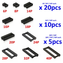 PHISCALE 105 шт. IC Разъем 10 значений dip 6P 8P 14P 16P 18P 20P 24P 28P 32P 40P адаптер припоя Тип Комплект розеток для ICs