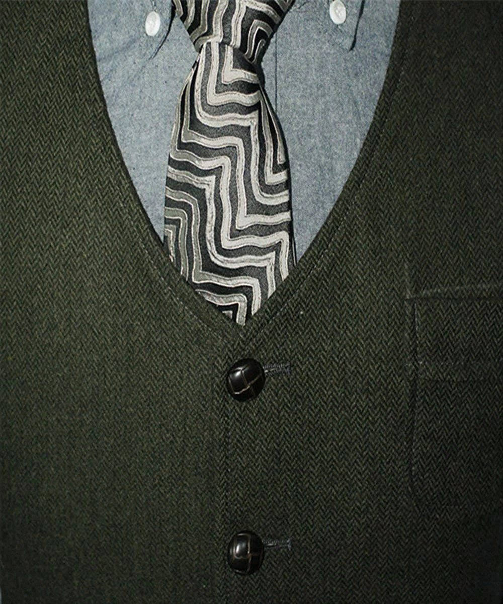 Men's Suit Formal V Neck Wool Herringbone Tweed Casual Waistcoat Formal Business Vest Groomman For Wedding Green/Black/Brown 5