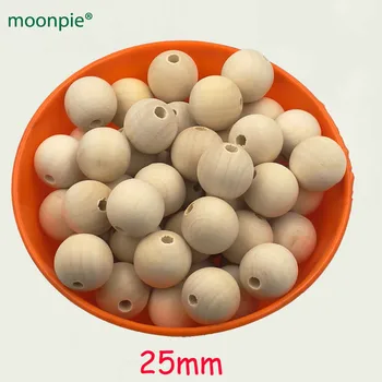 

50pcs 25mm DIY chunky wooden ball beads natural Round wood beads,baby teething bead baby teether accessory WC033