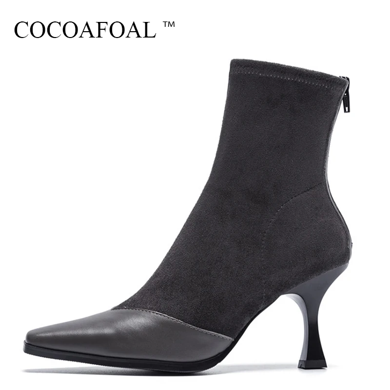 

COCOAFOAL Genuine Leather Autumn Chelsea Ankle Boots Winter Zipper Martin Boots Plus Size 33 40 Fashion Black High Heeled Shoes