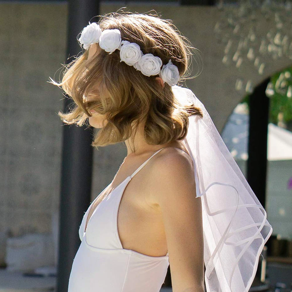 

Rose Flower Crown and Bridal Veil Rustic Wedding Decoration Team Bride To Be Hen Night Bachelorette Party Decor Bridal Shower