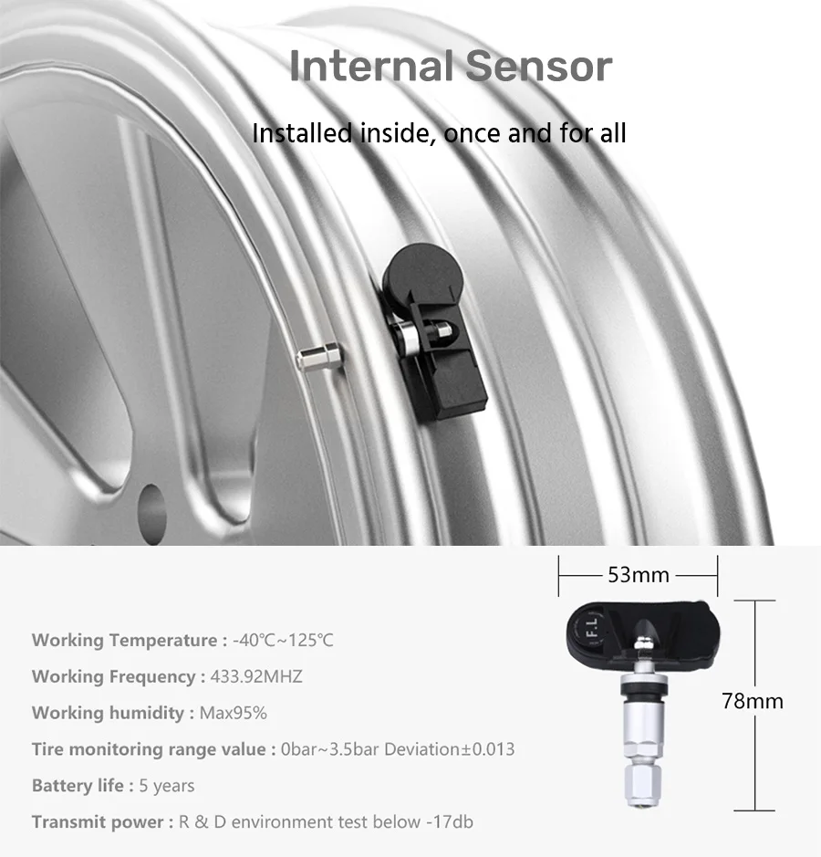 E-ACE умный автомобиль TPMS система контроля давления в шинах сигнализация Солнечный TMPS контроль 4 колеса внешний датчик давления в шинах