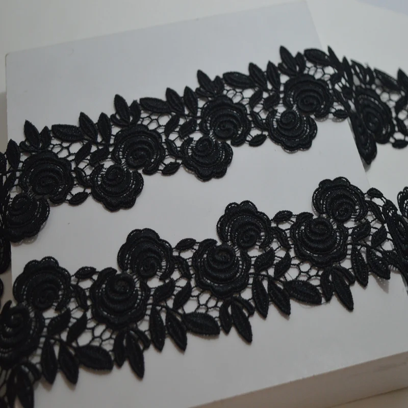 2 ярда/Лот) черная Цветочная Венецианская растворимая Высококачественная кружевная ткань вышитая кружевная отделка-1705082