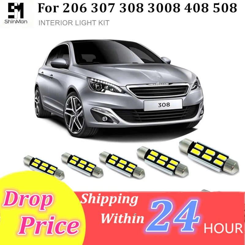 

Shinman 9x Error Free Interior LED Light Package Kit For Peugeot 206 307 308 3008 408 508 CITROEN C5 reading dome lights