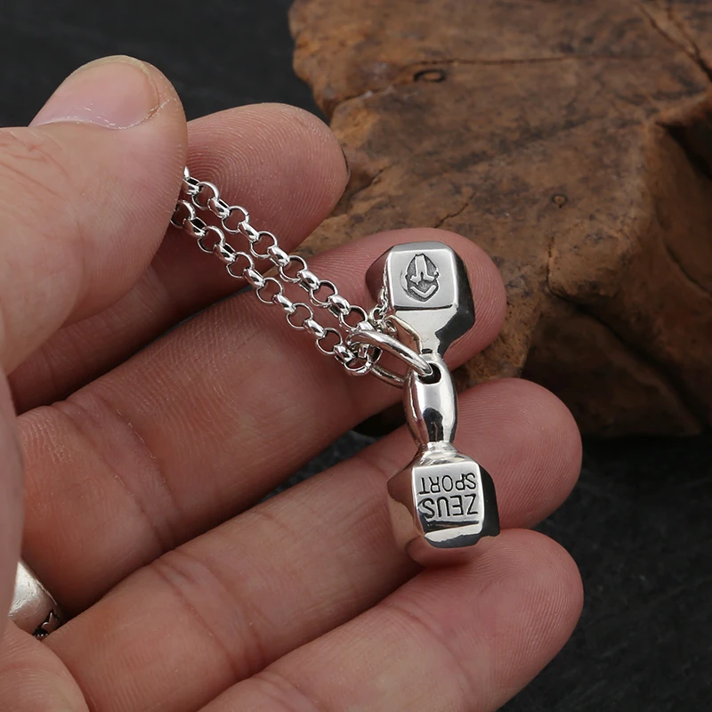 1Pcs New Fashion 925 Sterling Silver Pendant dumbbell Men Fitness Personality Decoration Male Jewelry 2019 | Украшения и