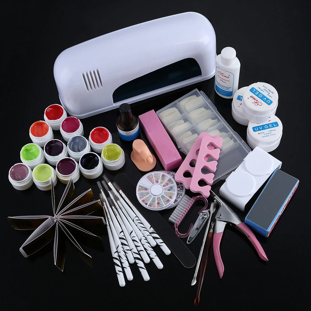 

Pro Cheap 40 in 1 Nails System Form 9W 40pcs Nail Art Tools Full Set with Cure Lamp Dryer UV Gel pratik set manicure
