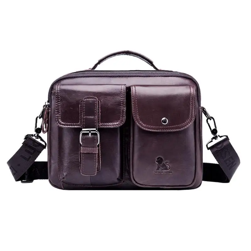 Мужской деловой портфель, винтажная сумка из натуральной кожи для ноутбука, Большая вместительная сумка из воловьей кожи, Офисная сумка, мужской портфель - Цвет: Coffee