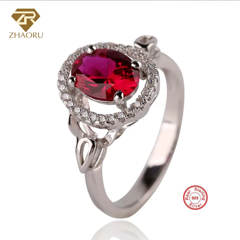 

ZHAORU 925 Sterling Silver Ring AAA Zircon Women Ring Fashion Jewelry Red Ruby Ring For Fine Jewelry Love Gifts