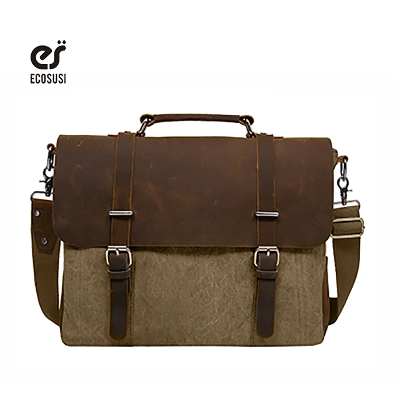 ECOSUSI Canvas&Leather Men Briefcase Fit for Kindle Handbag Shoulder Bussiness Notebook OL Bags For 15 ECOSUSI Canvas&Leather Men Briefcase Fit for Kindle Handbag Shoulder Bussiness Notebook OL Bags For 15