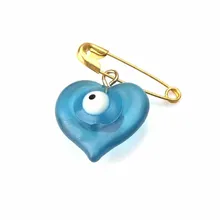 Breloques en forme de cœur mal œil turquie bleu, 5 pièces/lot, pendentif broche et épingle pour femmes et hommes, veste, épingles de Badge, mode, bijoux, mode