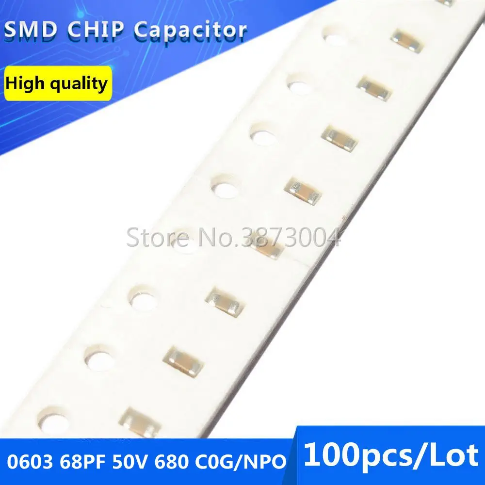 100 шт 0603 68PF 50V 680 C0G/NPO 5% SMD чип конденсатор | Обустройство дома
