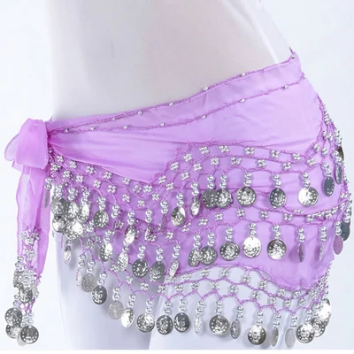 Light Purple Silver Детская цепочка на талию, хип-шарф, Детский танец живота, индийский танцевальный пояс, 12 цветов, 68 монет - Цвет: Light Purple Silver