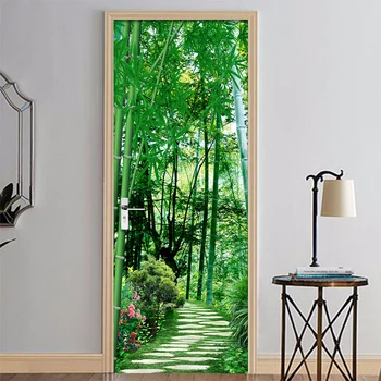 

Chinese Style Green Bamboo Door Sticker Living Room Bedroom 3D Wallpaper PVC Waterproof Self-Adhesive Fireproof Papel De Parede