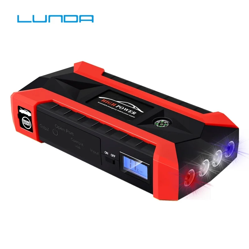 

LUNDA 600A Peak Car Jump Starter (Up to 6.0L Gas or 4.0L Diesel Engines) Power Pack with Dual USB Port Power Bank - Red