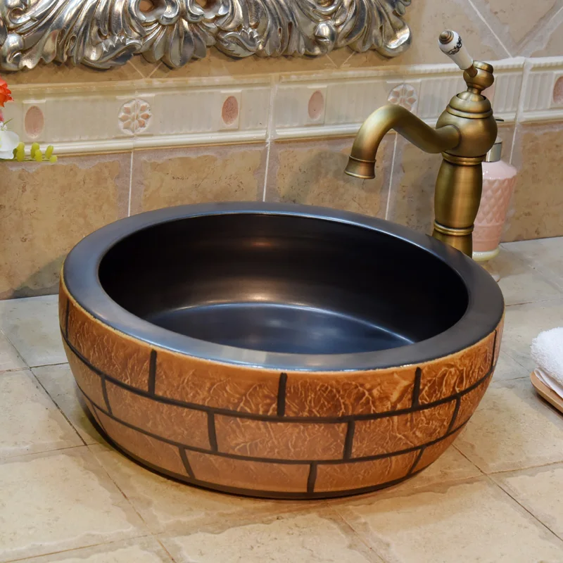 China Artistic Handmade Art wash basin Ceramic Counter Top Wash Basin Bathroom Sinks wash basins (6)