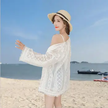 

2019 New Embroidered Fringed Summer Seaside Beach Lace White Blouse Korean Fashion Ladies Tops Elegant Women Blouses Tops