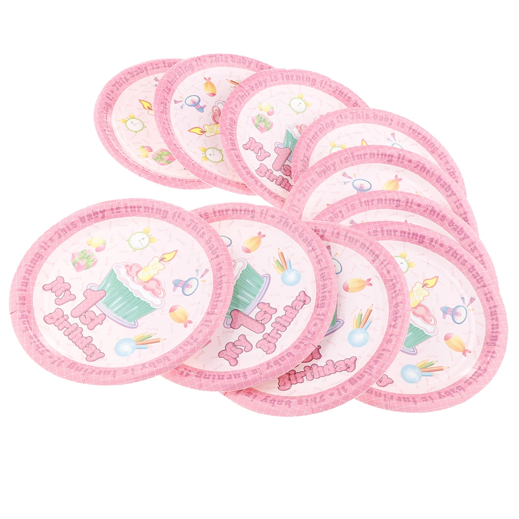  Baby Girl Boy 1st Birthday Cake Paper Plates Disposable Happy Birthday My 1st Birthday Baby Birthday Party Dinnerware Supply 