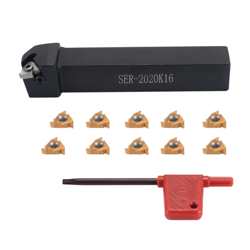 

10pcs 16ER AG60 Blades Inserts + SER2020K16 Tool Holder Boring Bar + Wrench For Lathe Turning Tool