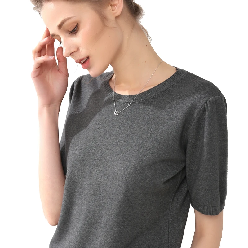2019 spring and autumn women's large solid wool cashmere sweater short sleeve round-neck sweaters knit sweater computer oversize
