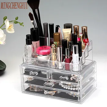 

Clear Acrylic Cosmetic jewelry Organizer Box Women's Makeup Storage Drawer Desk Bathroom storage Make up Brush Lipstick Holder