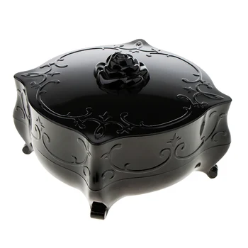 

Vintage Style Powder Blusher Container Makeup Organizer Puff Case Jewelry Rings Storage Box- Black
