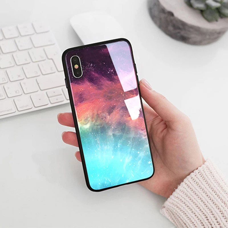 

LinXiang Evening Glow Aurora Sunset Clouds Tempered Glass Mobile Phone Case Cover For iphone 6 6s 7 8 Plus X XS Max XR
