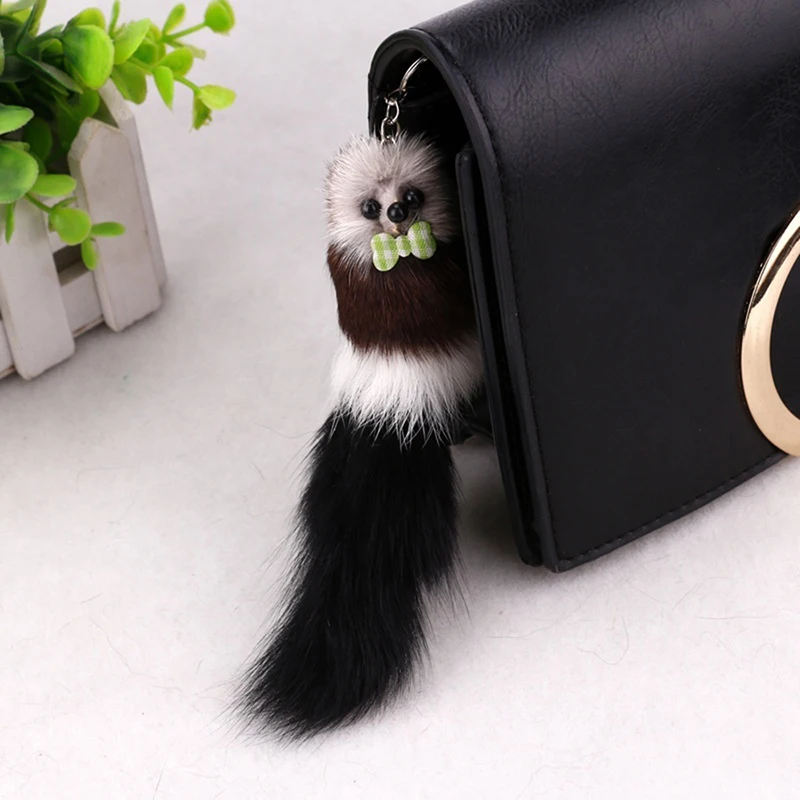 1pc Cute Fluffy Bow-knot Fox Ball Key Chain Rings Pompom Faux Fox Tail Charm Keychain Car Bag Pendant Key Ring Women Jewelry