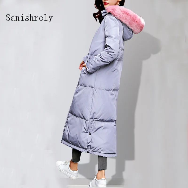 

Sanishroly Winter Women Long Hooded Coat Warm Thick White Duck Down Jacket Parka Female Big Fur Collar Outerwear Plus Size SE690