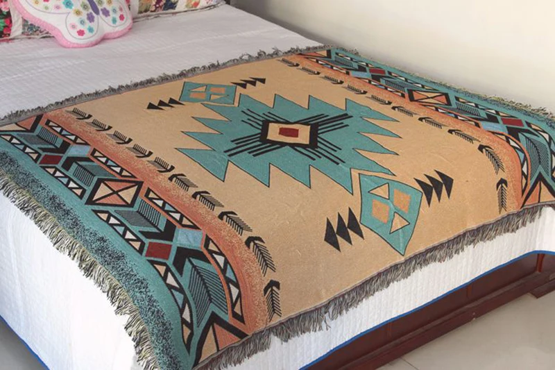 Одеяло для дивана, вязаное, для путешествий, богемное, небесно-голубое, с геометрическим рисунком, в этническом стиле, с кисточками, кондиционер, одеяло, 130x160 см