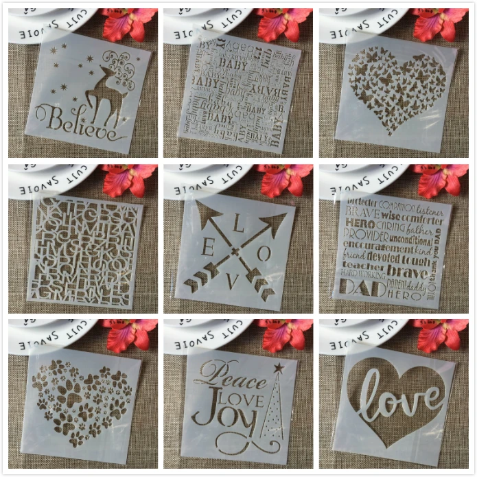 

9Pcs/Lot 13cm Love Heart Words Deer DIY Layering Stencils Painting Scrapbook Coloring Embossing Album Decorative Card Template