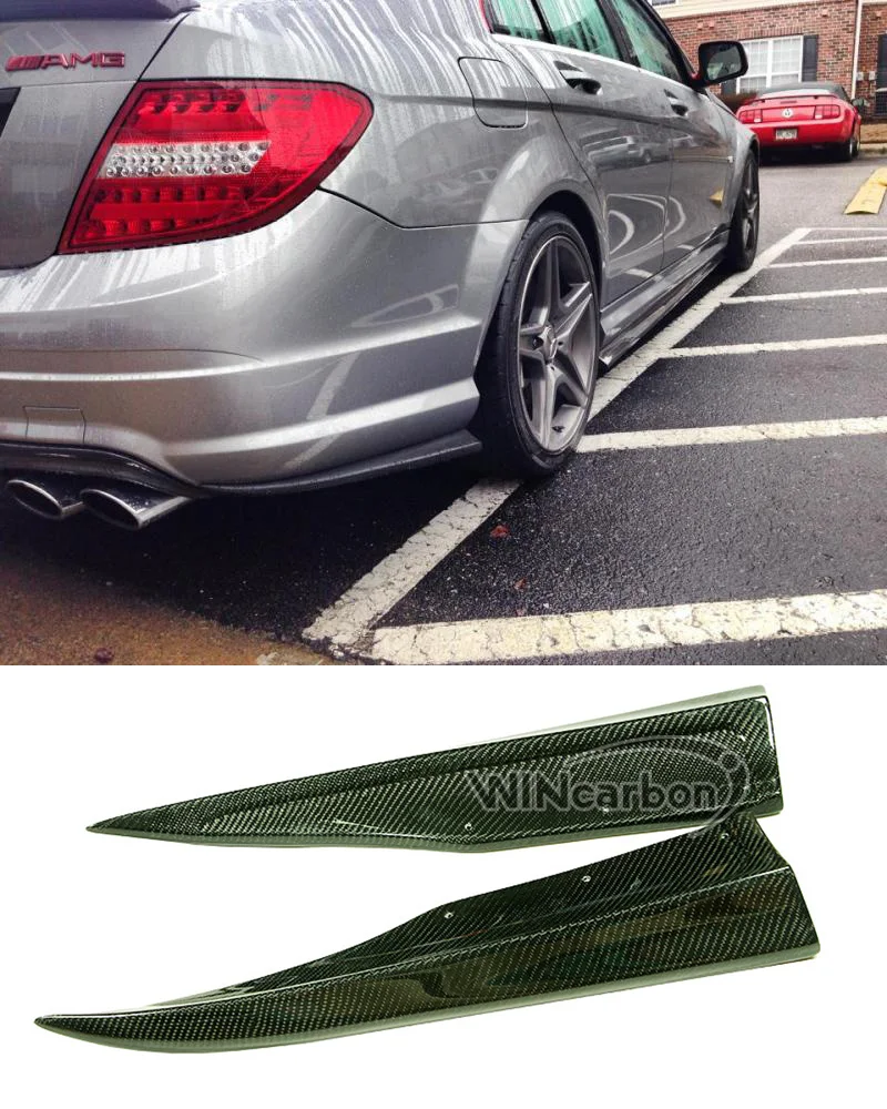 Carbon Fiber Rear Bumper Extensions for Mercedes Benz W204 C63 AMG Side Skirt