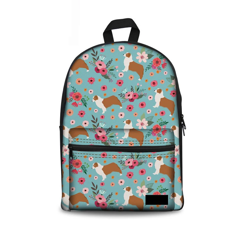 Buy Canvas School Backpack Australian Shepard Flower