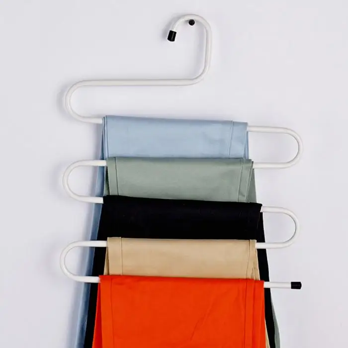 Нержавеющая сталь шкаф для хранения S типа штанов брюки вешалка Многоуровневая одежда полотенце стеллаж для хранения шкаф Экономия пространства