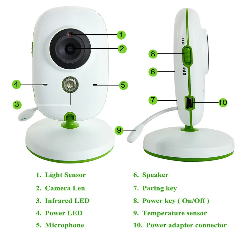 Беспроводной видеоняни и радионяни, 2,0 дюймов, камера-няня, 2 способа разговора, ночное видение, ИК СВЕТОДИОДНЫЙ монитор температуры, детская камера для сна VB602