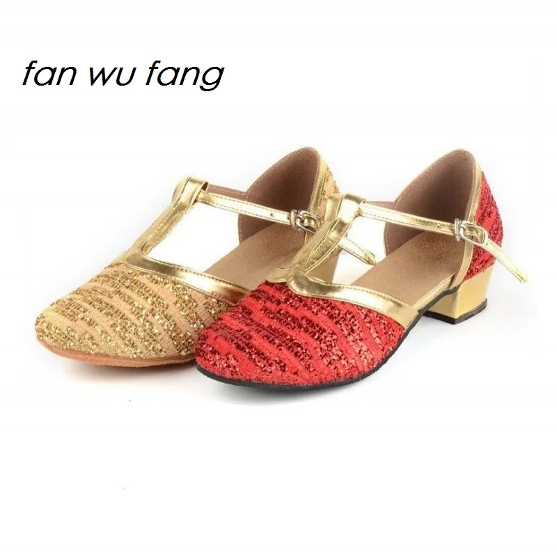 

fan wu fang 2017 New Arrival Glitter Fur/Rubber Sole Ballroom Latin Dance Shoes Tango Dancing Shoes For Children Kids Women 228
