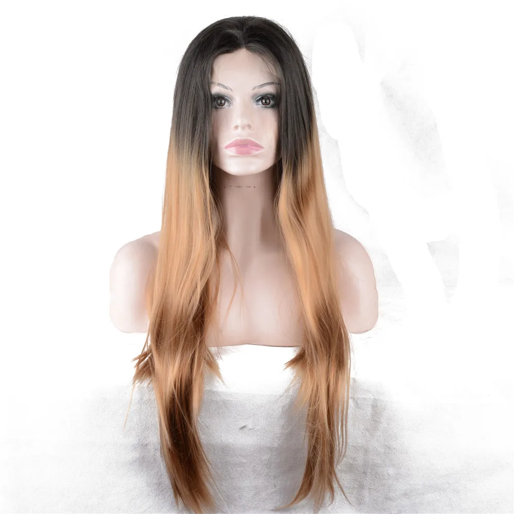 StrongBeauty парик фронта шнурка Омбре волосы серый/Золотой длинные прямые синтетические термостойкие тканевые крылья