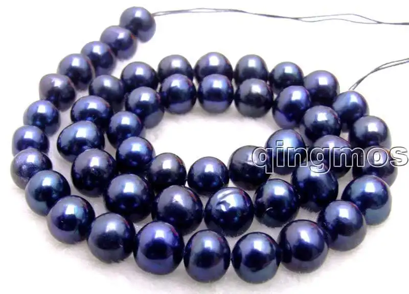 

SALE Big 8-9mm Black high quality Round Freshwater pearl Loose Beads 14"-los521 wholesale/retail Free shipping