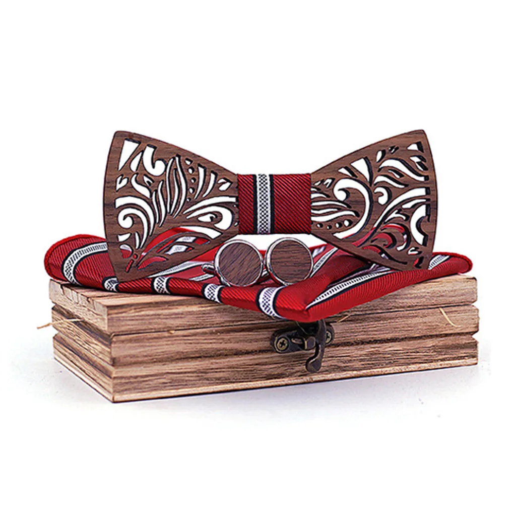 Модный повседневный шикарный ручной деревянный галстук-бабочка галстук платок набор мужской галстук-бабочка деревянный полый резной и коробка подарок галстук-бабочка homme 50