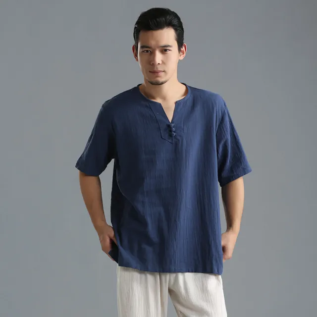 Summer Men Shirt Linen Cotton Man Clothing Solid Flax Men's Half Shirt ...