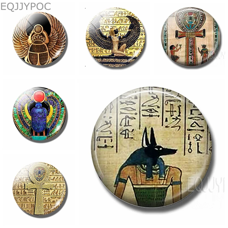 

Egyptian Anubis Fridge Magnets Ancient Ankh and Scarab 30 MM Glass Round Magnetic Stickers Cleopatra Decorative Refrigerator